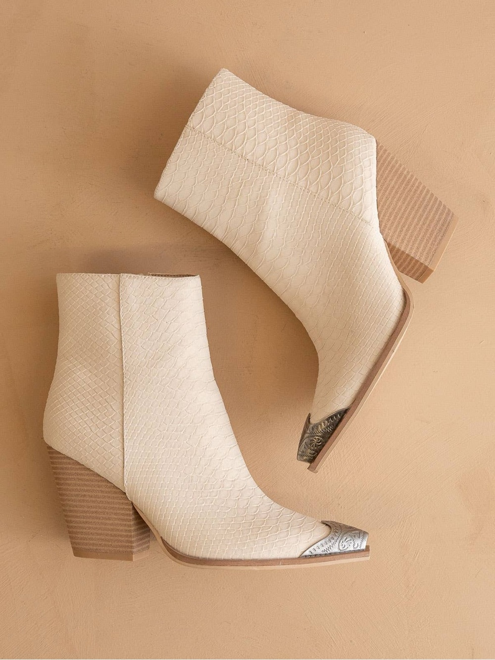 NWT Cream Textured Ankle Boots with Silver Toe Cap